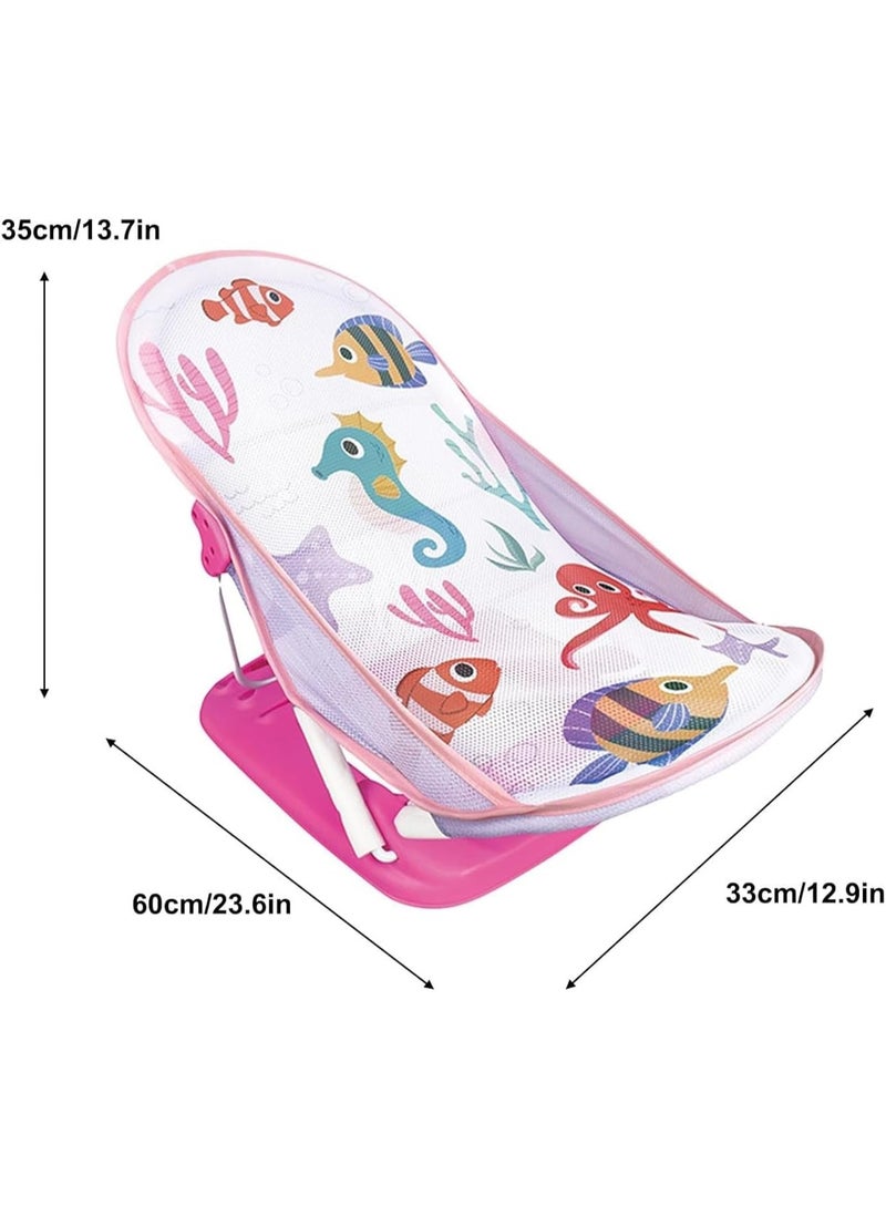 Tiibaby Baby Bath Chair, Foldable Ocean Design, 3-Position Support, Pink 0-18 Months  - Image 2