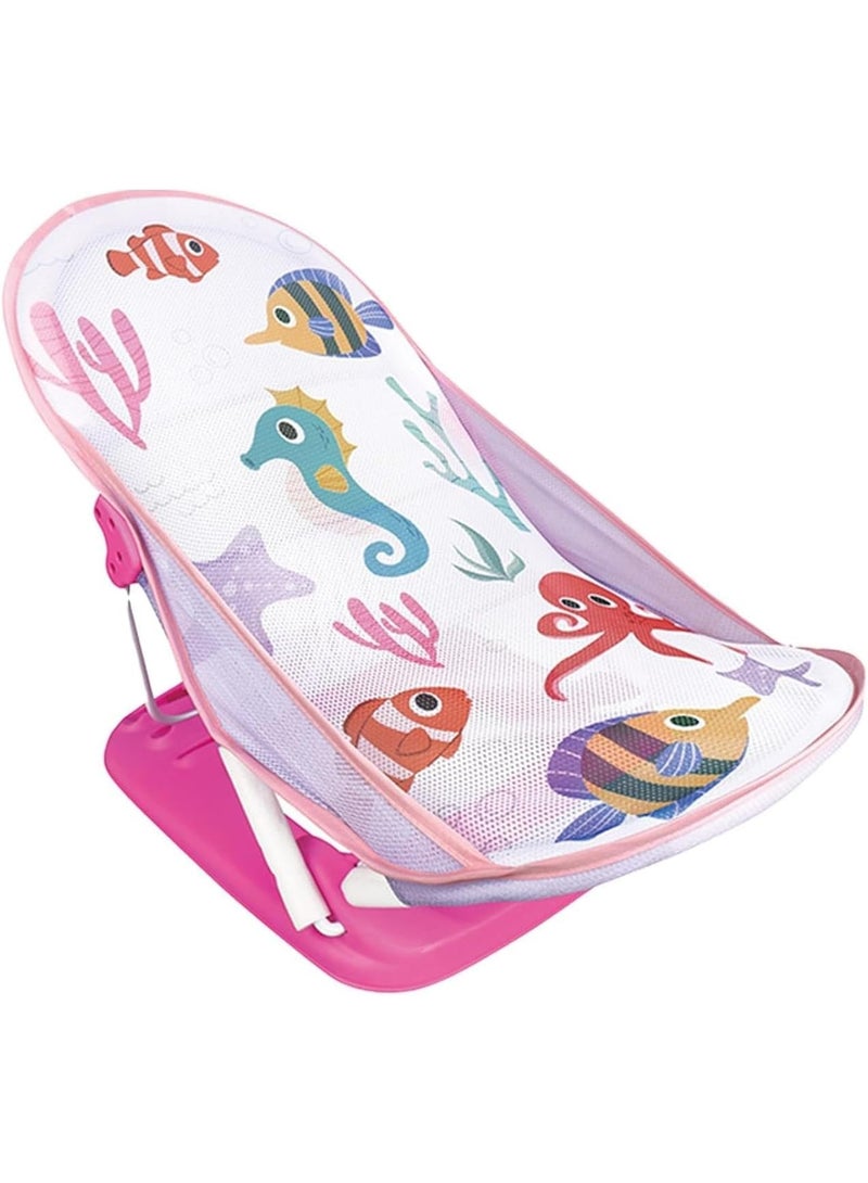 Tiibaby Baby Bath Chair, Foldable Ocean Design, 3-Position Support, Pink 0-18 Months  - Image 1