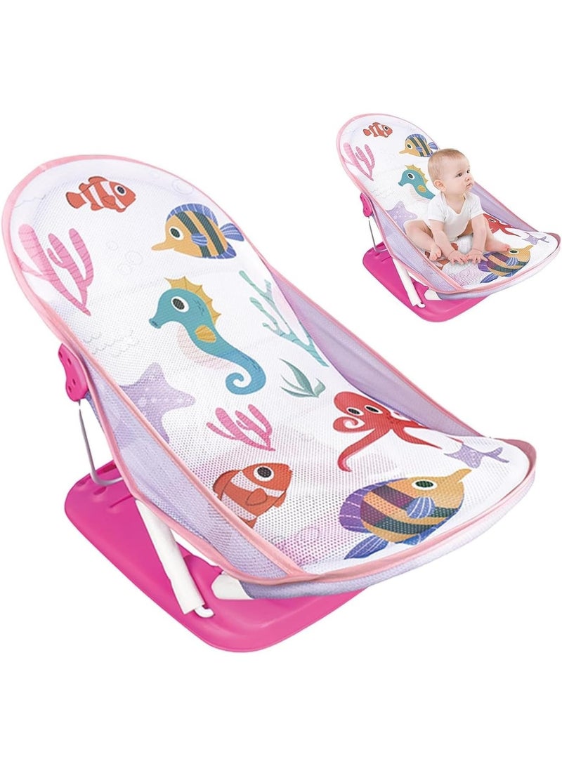 Tiibaby Baby Bath Chair, Foldable Ocean Design, 3-Position Support, Pink 0-18 Months  - Image 3