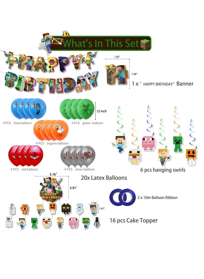 Generic - Pixel Games Theme Birthday Party Decoration Set Happy Birthday Banner Bunting Cake Decorating Topper Balloons For Boys Girls Birthday Decoration - Image 1
