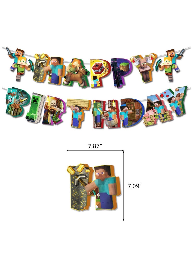 Generic - Pixel Games Theme Birthday Party Decoration Set Happy Birthday Banner Bunting Cake Decorating Topper Balloons For Boys Girls Birthday Decoration - Image 1