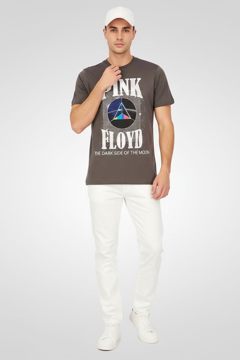 PINK FLOYD تي شيرت رجالي بأكمام قصيرة وياقة دائرية بطباعة جرافيك، رمادي - Image 2
