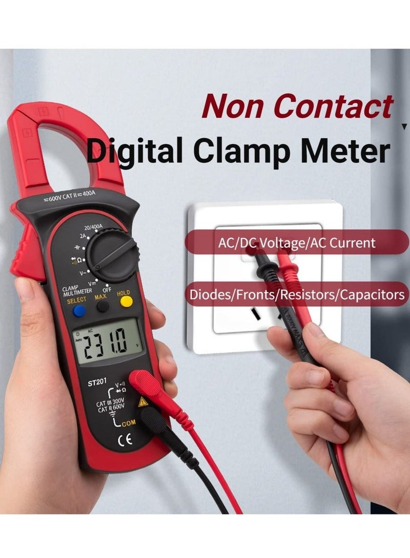 KIIUMI Digital Clamp Meter, ST200 4000 Counts Multimeter Voltage Tester Amp Meter, Measuring AC DC Voltage Current Resistance Capacitance Diodes Frequency Continuity (Red) - Image 2
