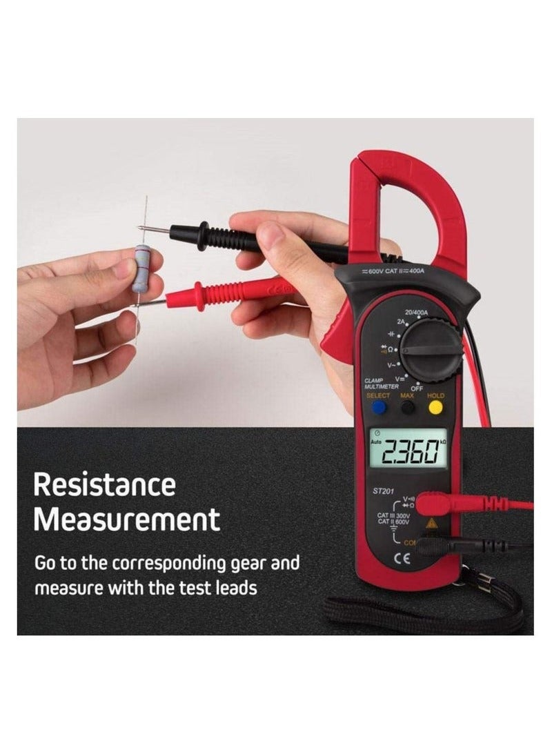 KIIUMI Digital Clamp Meter, ST200 4000 Counts Multimeter Voltage Tester Amp Meter, Measuring AC DC Voltage Current Resistance Capacitance Diodes Frequency Continuity (Red) - Image 3
