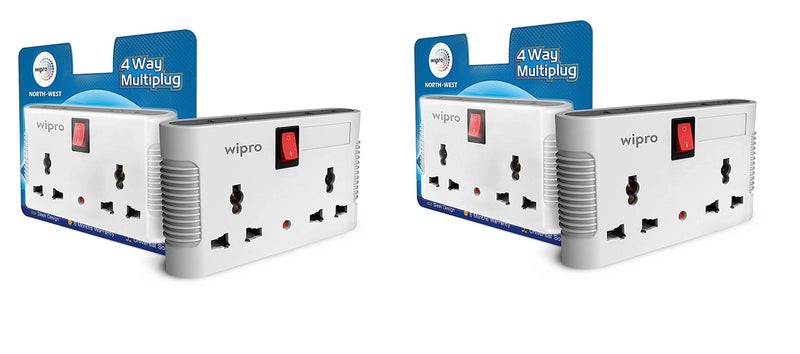 Wipro 4 Way Multiplug Adaptor with 2 Universal Sockets |Inbuilt Surge Protection & Power supply Indicator | Compact & Light weight | 6Amp Multiplug socket for Home, Office | Pack of 2 (White) - Image 2