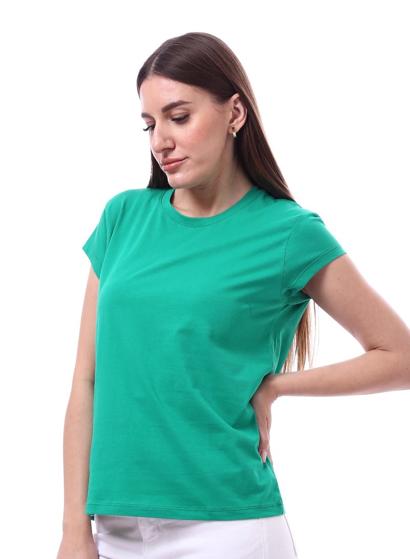 Andora Woman Solid Tee with Half Sleeves _ Green - Image 3