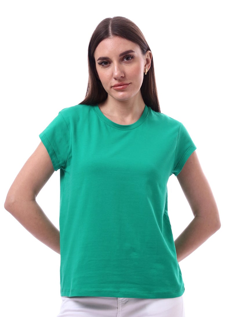 Andora Woman Solid Tee with Half Sleeves _ Green - Image 1