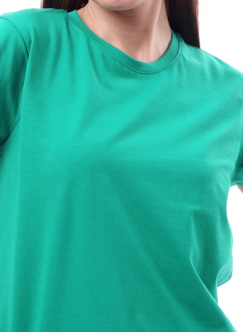 Andora Woman Solid Tee with Half Sleeves _ Green - Image 5