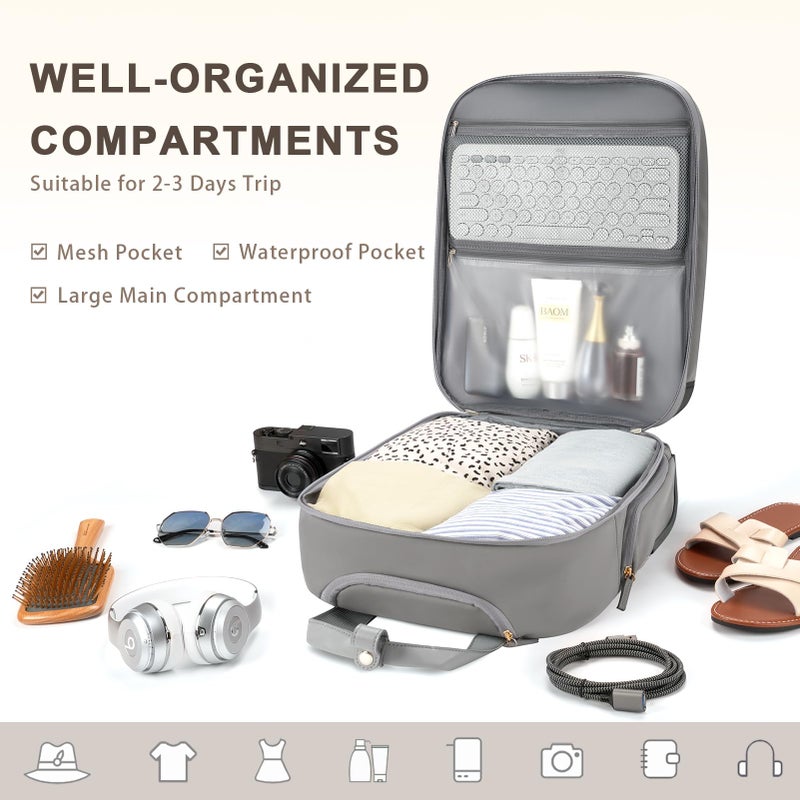 Arcoyard Underseat Carry On Luggage with Wheels, Multiple Compartments Airline Approved Personal Item Bag with Leather Handle, Lightweight Travel Carry-On Rolling Suitcase for Women Men, Grey, L - Image 4