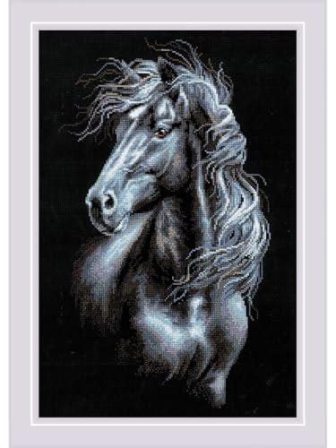 RIOLIS - Breeze Through Mane 1494, Counted Cross Stitch Kit 11,81" x17,72, Black Horse Embroidery Kit, Cross Stitch Patterns for Adults with Horse, Cross Stitch Kits for Adults Advanced & Beginners - Image 1