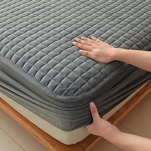 LweiPsqLin Quilted Flannel Fitted Sheets,Soft Flannel Fleece Mattress Top- Suitable for Fall and Winter,Fitted Deep Pocket Up to 15''. (Gray, Queen) - Image 4