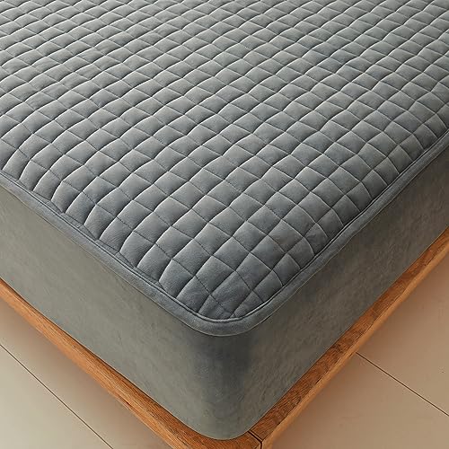 LweiPsqLin Quilted Flannel Fitted Sheets,Soft Flannel Fleece Mattress Top- Suitable for Fall and Winter,Fitted Deep Pocket Up to 15''. (Gray, Queen) - Image 5
