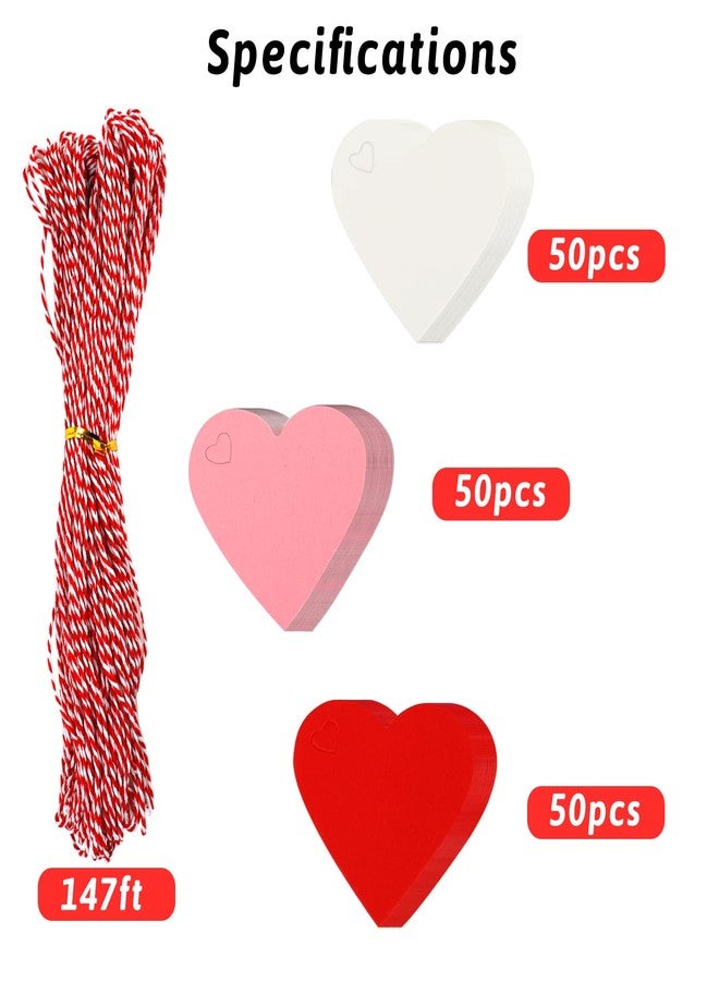 FOIMAS 150pcs Heart Shaped Gift Tags,Heart Paper Kraft Gift Hang Tags with String for Valentine's Day Mother's Day Wedding Party Decoration,Red Pink White - Image 2