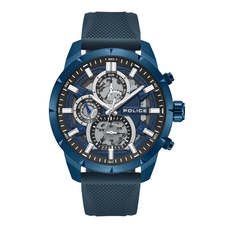 بوليس Neist Matt Blue Dial Blue Silicone Strap Gents Chronograph Watch With Stainless Steel Case
