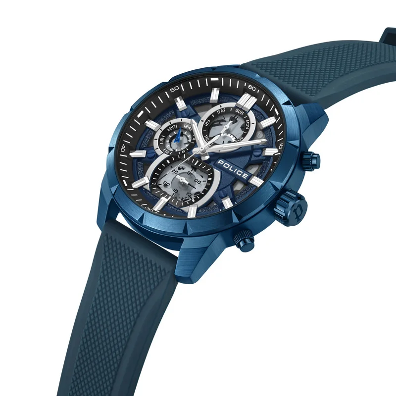 بوليس Neist Matt Blue Dial Blue Silicone Strap Gents Chronograph Watch With Stainless Steel Case