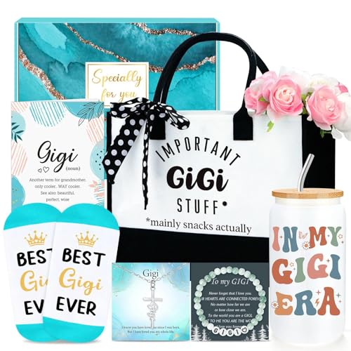 Verouis Gigi Gifts for Grandma Gigi Birthday Gifts from Grandkids Cool Grandma Gift Set for Christmas, Happy Birthday Gift Ideas for Women from Grandson, Granddaughter, Grandkids with Tote Bag, 16oz Cup - Image 1