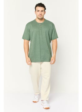 Swiss Alps Men Round Neck Short Sleeve Textured T-Shirt, Green  - Image 2
