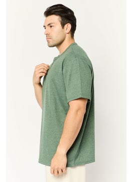 Swiss Alps Men Round Neck Short Sleeve Textured T-Shirt, Green  - Image 3