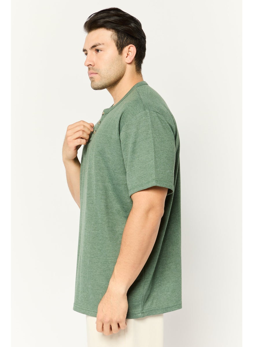 Swiss Alps - Men Round Neck Short Sleeve Textured T-Shirt, Green - Image 1