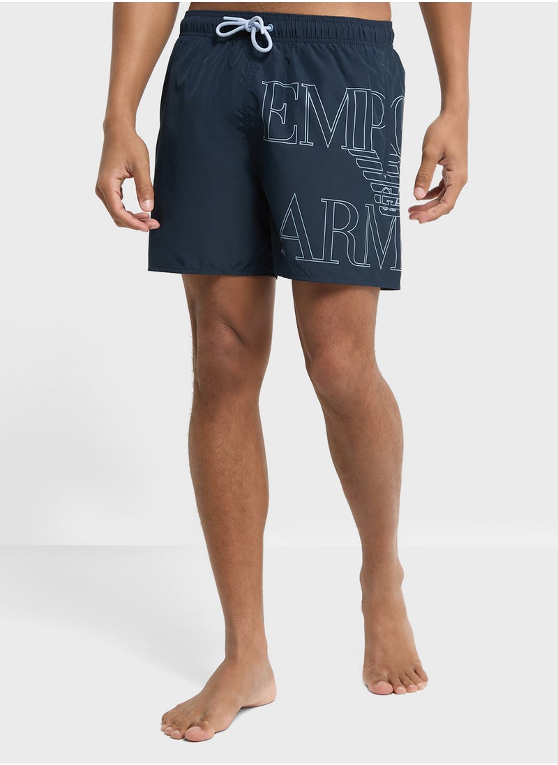 EMPORIO ARMANI - Logo Detailed Drawstring Boxer Beachwear - Image 1