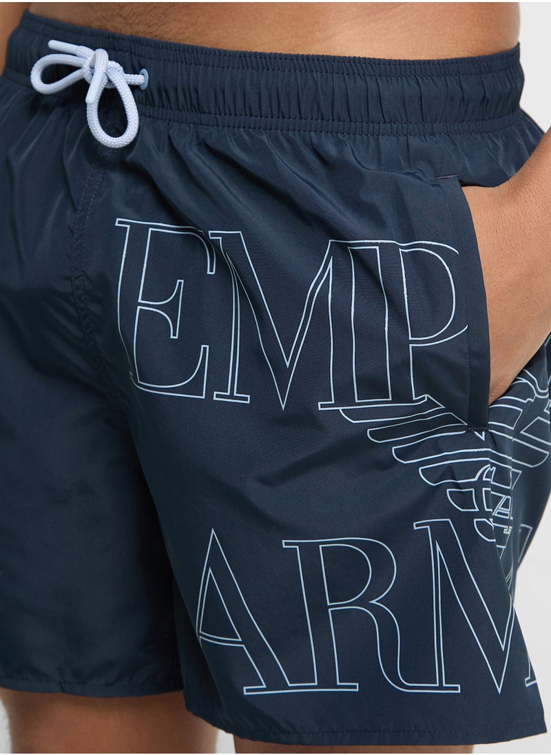 EMPORIO ARMANI - Logo Detailed Drawstring Boxer Beachwear - Image 1