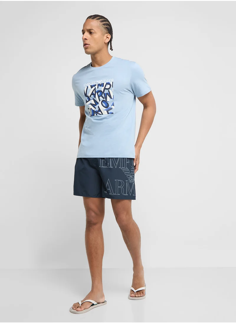 امبوريو ارماني Logo Detailed Drawstring Boxer Beachwear