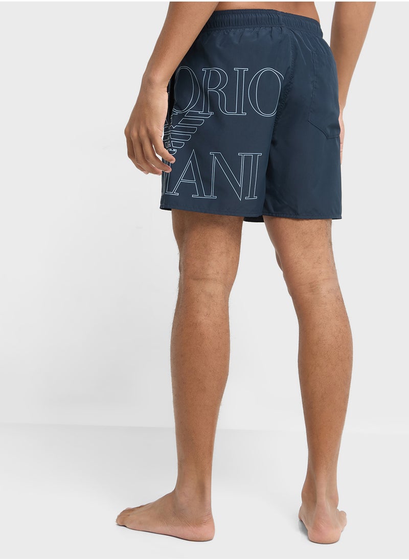EMPORIO ARMANI - Logo Detailed Drawstring Boxer Beachwear - Image 1
