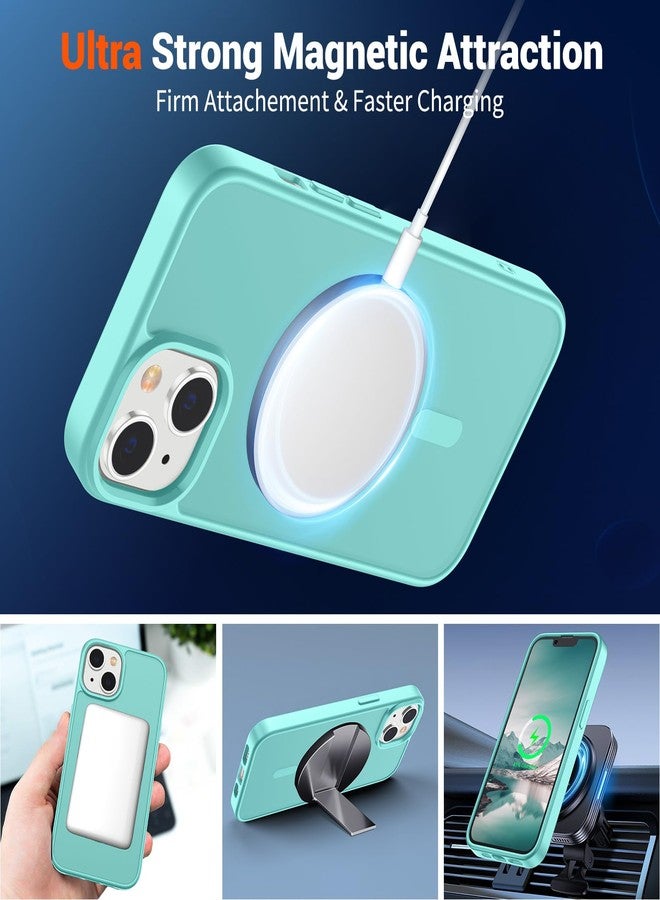 استلق جراب SUPFINE المغناطيسي لهاتف iPhone 14 و iPhone 13 (متوافق مع MagSafe) (حماية فائقة ضد السقوط بمعايير عسكرية) غطاء هاتف رفيع وشفاف غير لامع مقاوم للصدمات، أزرق مخضر - Image 5