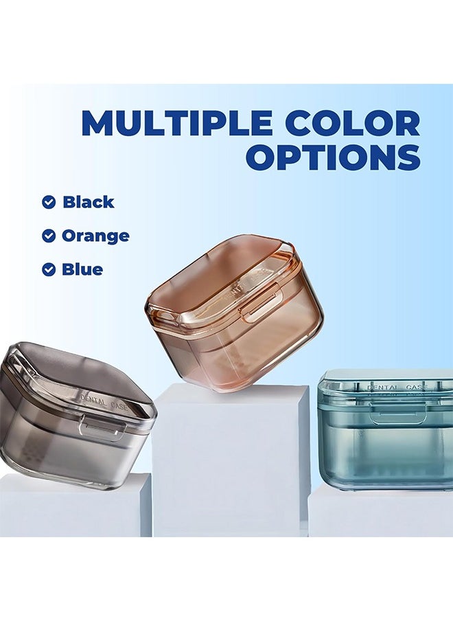 HY Retainer Case Denture Bath Case,Retainer Cleaner Case with Lid,Denture Cup for Partial Dentures,Mouth Guard&Braces,Denture Soaking Container Case for Travel (Brown)  - Image 2