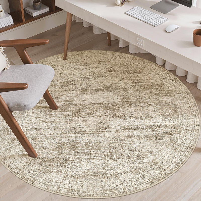 Soalmost 6x6 Brown Round Rug 6ft Living Room Circle Rug Vintage Round Area Rug Non Slip Indoor Carpet for Dining Room Bedroom - Image 4