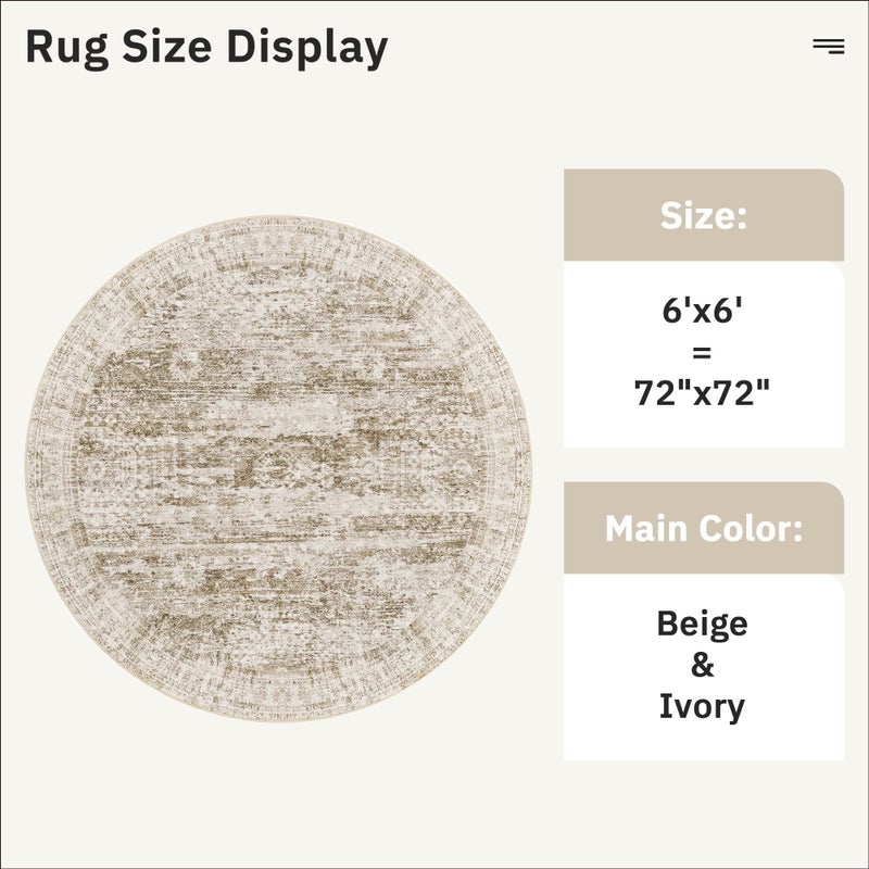 Soalmost 6x6 Brown Round Rug 6ft Living Room Circle Rug Vintage Round Area Rug Non Slip Indoor Carpet for Dining Room Bedroom - Image 5