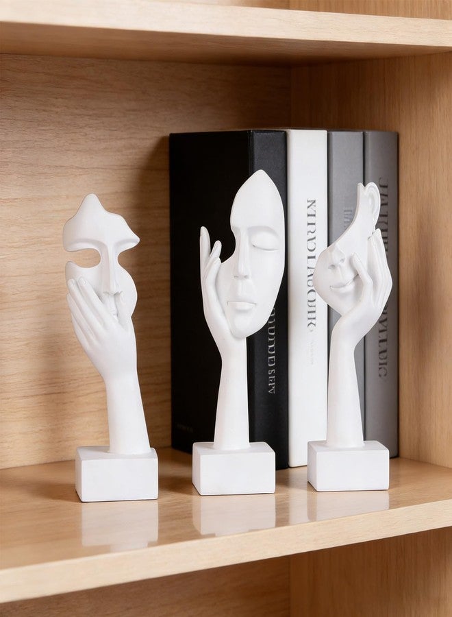 oliruim 3 Pcs Thinker Small Statue Set - White Art Abstract Home Accent Figurines for Decor Woman Apartment Bookshelf Floating Shelf Coffee Table Office Desk Bathroom Counter Decor (3 Pcs White, 6") - Image 2