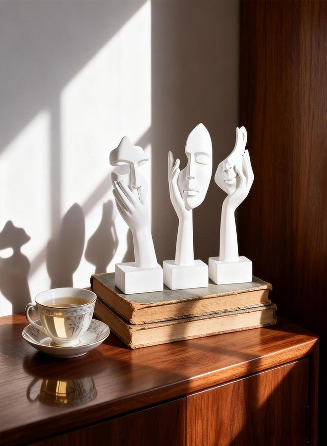 oliruim 3 Pcs Thinker Small Statue Set - White Art Abstract Home Accent Figurines for Decor Woman Apartment Bookshelf Floating Shelf Coffee Table Office Desk Bathroom Counter Decor (3 Pcs White, 6") - Image 4
