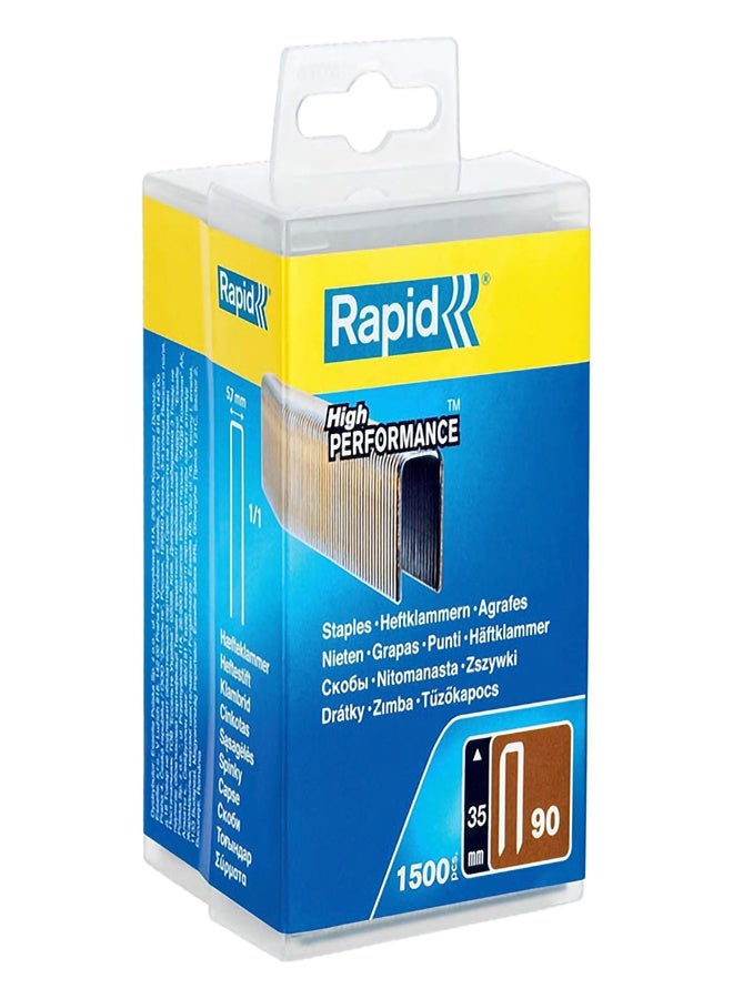 RAPID 5000126 Narrow Crown Staples, Leg Length 35 mm, No.90, 1500 Pieces, Galvanized - Image 1