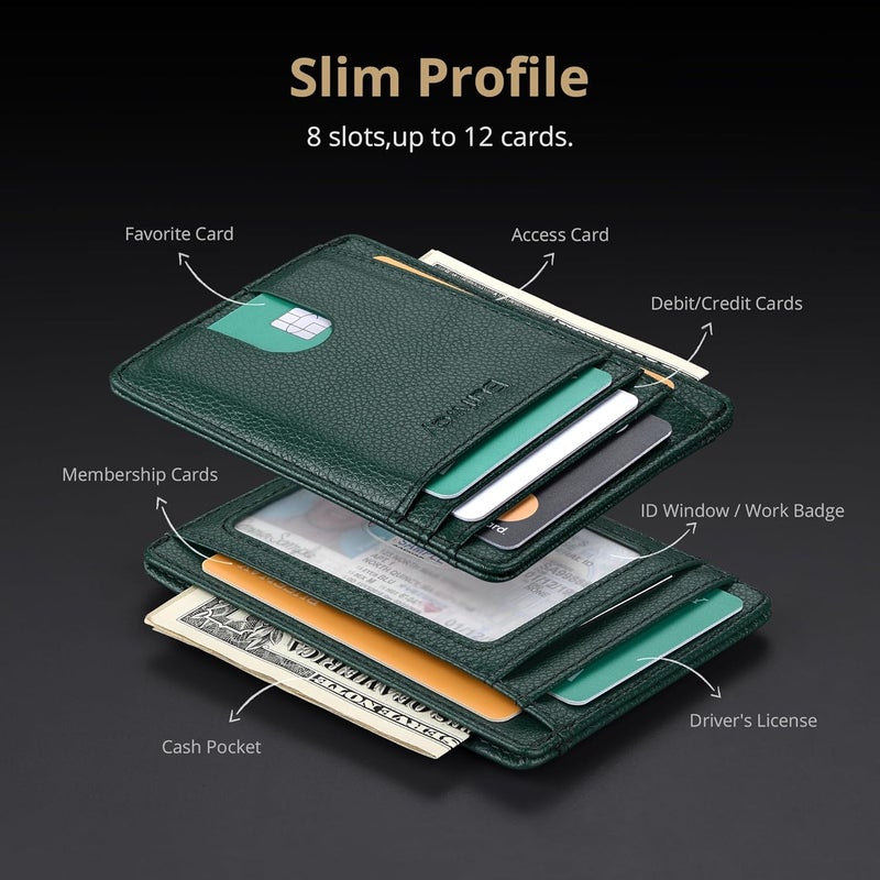 Buffway Slim Minimalist Front Pocket RFID Blocking Leather Wallets for Men and Women - Lichee Green - Image 4
