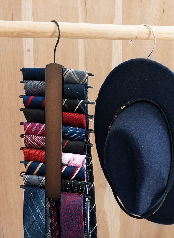 Mkono Wooden Tie Rack Retro Tie Belt Storage Hanger Organizer for Men Closet Space Saving Rack with 20 Non-Slip Hooks for Ties Belt Scarf Organize 360 Rotate Hanger Tie Display Holder, 1 Piece, Brown - Image 2