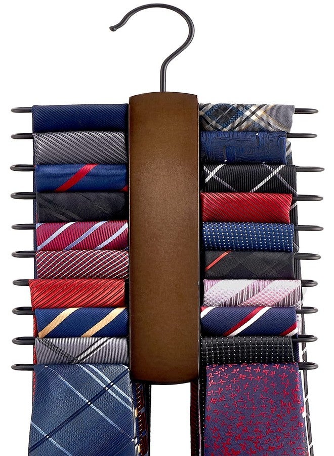 Mkono Wooden Tie Rack Retro Tie Belt Storage Hanger Organizer for Men Closet Space Saving Rack with 20 Non-Slip Hooks for Ties Belt Scarf Organize 360 Rotate Hanger Tie Display Holder, 1 Piece, Brown - Image 1