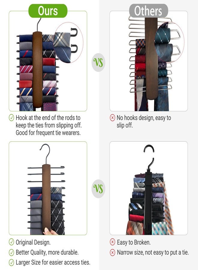 Mkono Wooden Tie Rack Retro Tie Belt Storage Hanger Organizer for Men Closet Space Saving Rack with 20 Non-Slip Hooks for Ties Belt Scarf Organize 360 Rotate Hanger Tie Display Holder, 1 Piece, Brown - Image 5