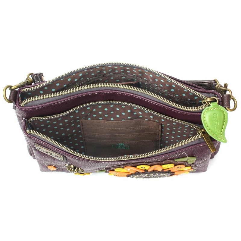 CHALA RFID Protected Vegan Leather Deluxe Crossbody Bag with Adjustable Straps - Sunflower - plum - Image 4
