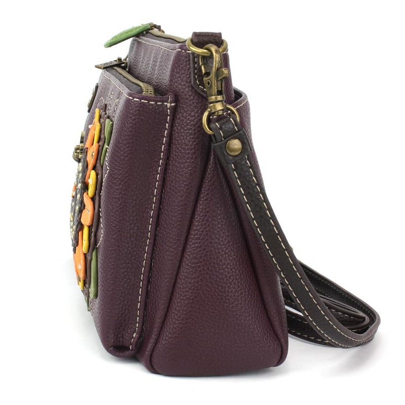 CHALA RFID Protected Vegan Leather Deluxe Crossbody Bag with Adjustable Straps - Sunflower - plum - Image 3