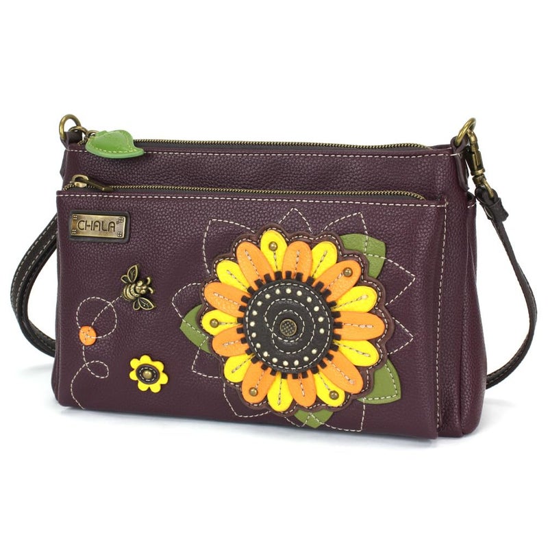CHALA RFID Protected Vegan Leather Deluxe Crossbody Bag with Adjustable Straps - Sunflower - plum - Image 1