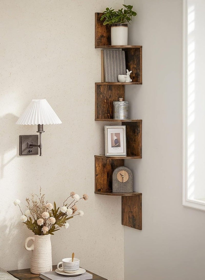والالا أرفف خشبية عائمة مثبتة على الحائط مكونة من 6 طبقات، أرفف بوهو، رف تخزين معلق على الزاوية، رف عرض منزلي، رف نباتات، رف تخزين منزلي للمنزل والمكتب - Image 1