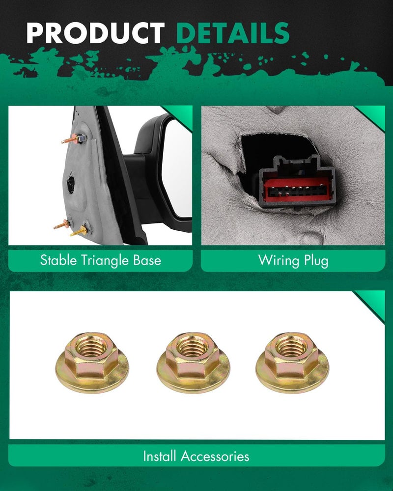 SCITOO مرآة سحب SCITOO تناسب فورد خارجية 2007-2014 لفورد F-150 شاحنة مع إشارة انعطاف برتقالية وضوء بركة مع تحكم كهربائي مدفأ وقابل للطي يدويًا (الجانب الأيمن) - Image 4