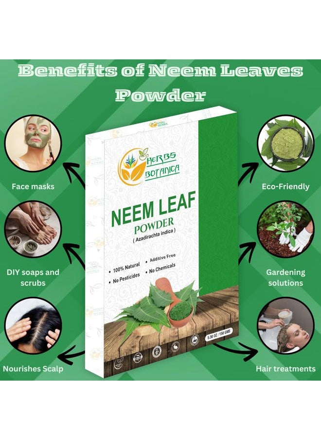 HERBS BOTANICA - Neem Powder for Hair Growth, Skin Care & Detox Wildcrafted Bitter Neem Leaves Powder for Immune System Support, Digestive Health 5.3 oz - Image 1