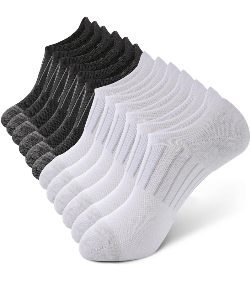 BAMBOO COOL جوارب بامبو كول الرجالية القصيرة غير الظاهرة، جوارب رياضية كاجوال للرجال، مزودة بقبضة مانعة للانزلاق، أسود × 3، أبيض × 3، مقاس L - Image 1