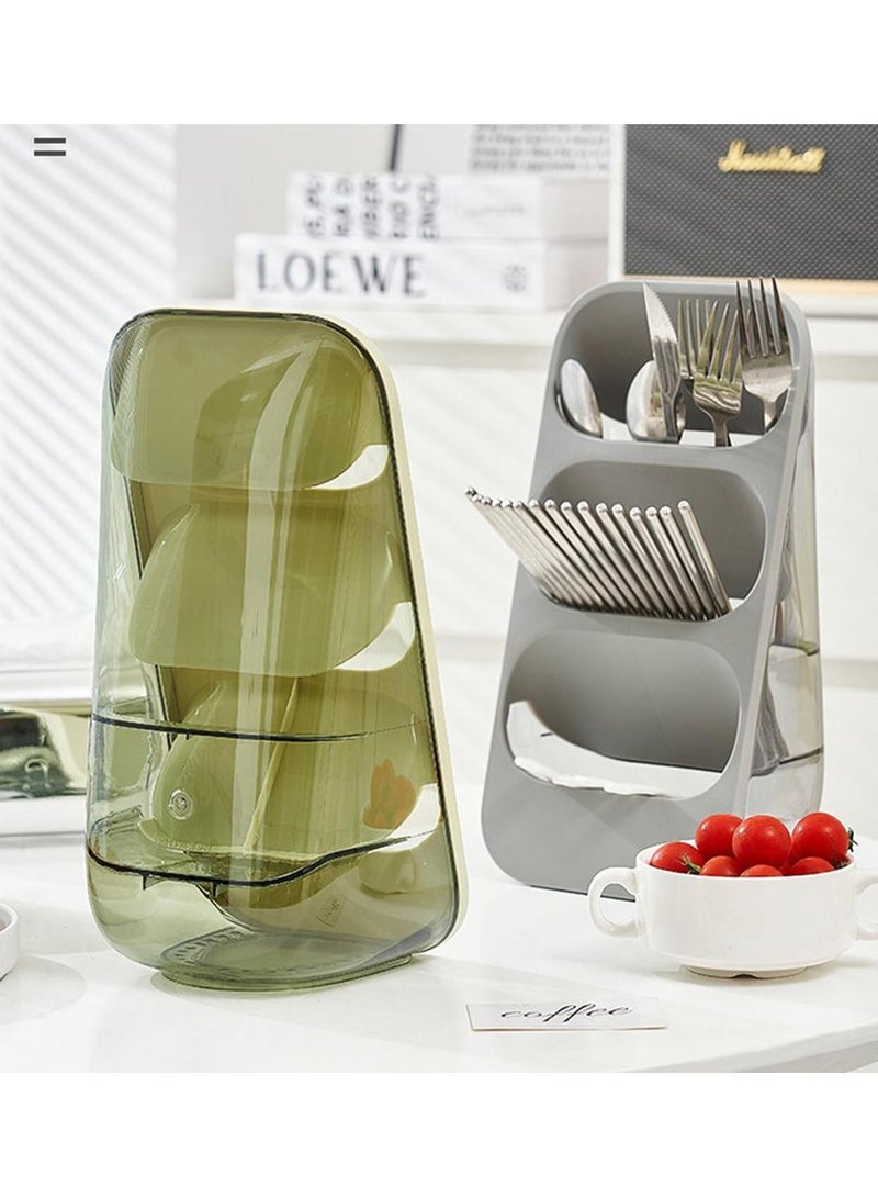 حامل و صفاية للملاعق و السكاكين وادوات تناول الطعام من 3 طبقات، حاوية تخزين بلاستيكية مقاومة للماء مع فتحات تصريف المياه، رف تخزين لادوات المطبخ المنزلي والمطعم (ابيض) - Image 4