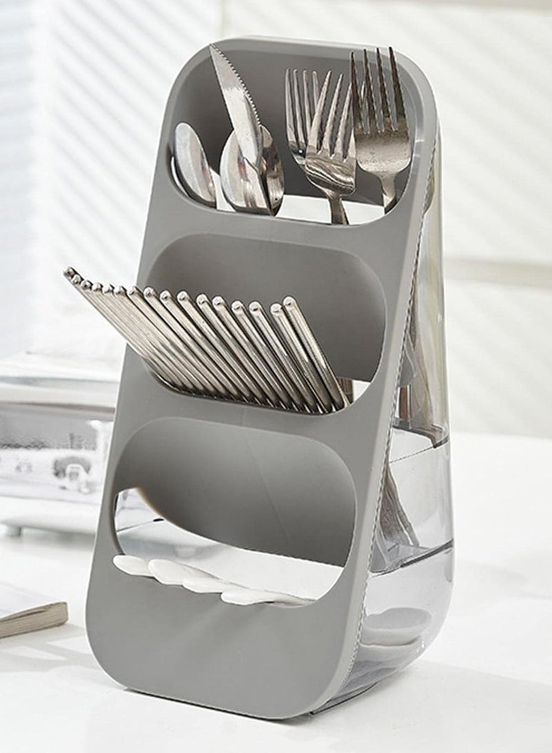 حامل و صفاية للملاعق و السكاكين وادوات تناول الطعام من 3 طبقات، حاوية تخزين بلاستيكية مقاومة للماء مع فتحات تصريف المياه، رف تخزين لادوات المطبخ المنزلي والمطعم (ابيض) - Image 1