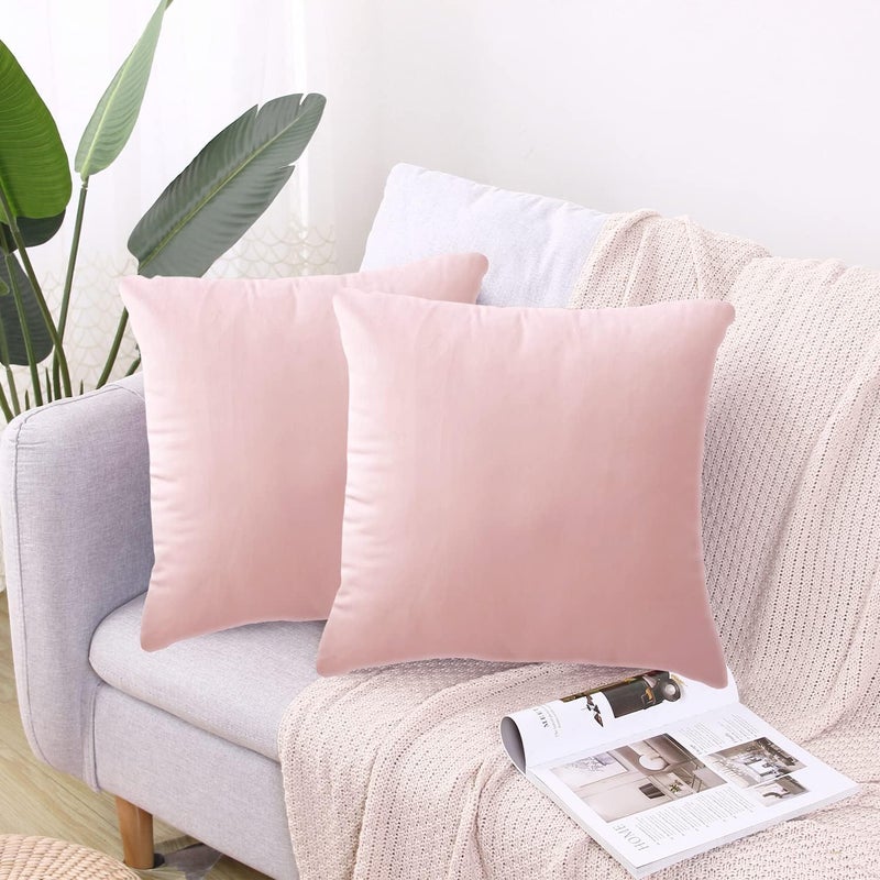 هيبات 2 عبوات أغطية وسائد أريكة مخملية ناعمة مقاس 20 �� 20 بوصة للأريكة وغرفة المعيشة وغرفة النوم (وردي) - Image 1