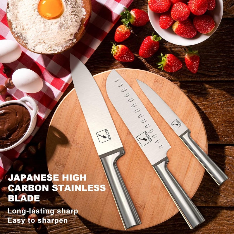 imarku Knife Set - 15PCS Kitchen Knife Set Japanese High Carbon Stainless Steel Knives Set for Kitchen, Dishwasher Safe Ultra Sharp Professional Chef Well Balance Knife Block Set, Black - Image 4