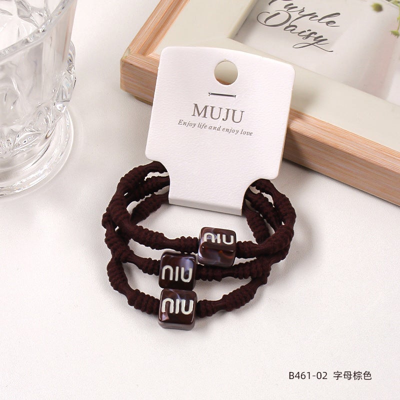 Loquat Sweet Cloud Pattern Cartoon Hair Ties 3-Pack 02 # letter brown (3 cards)